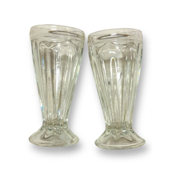 Retro Clear Glass Soda Fountain Style Ice Cream Sundae Glasses Set Of 2 - Picture 1 of 5
